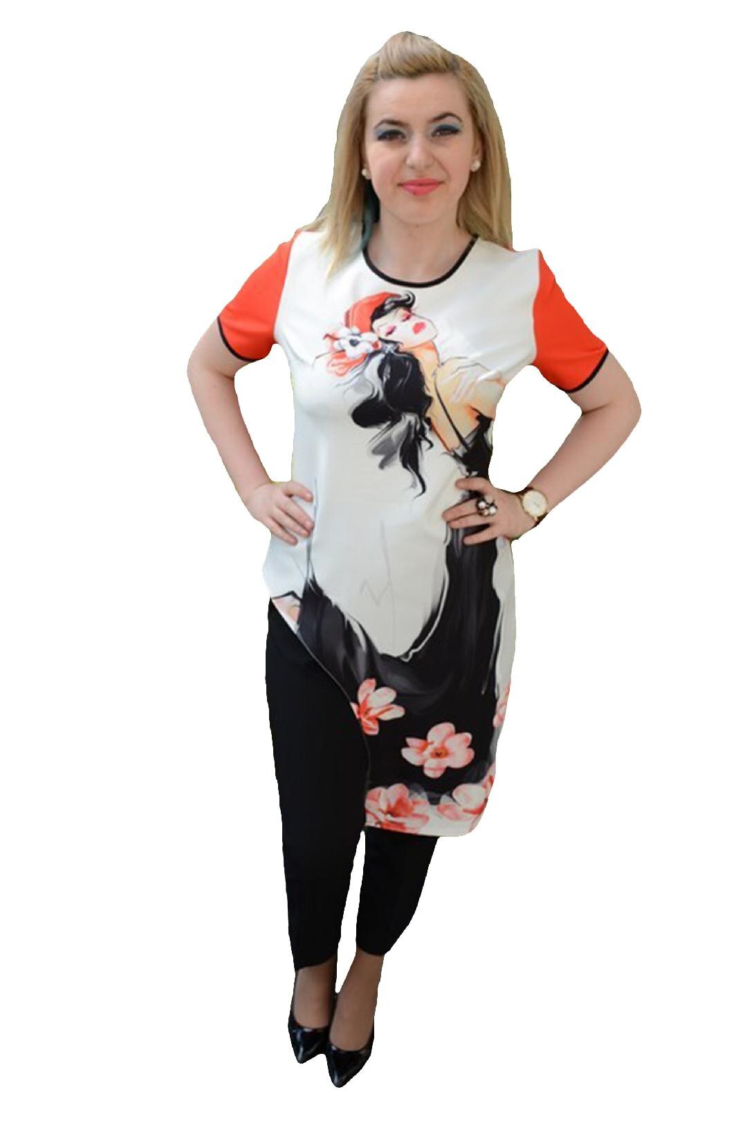 Costum cu pantalon cambrat, bluza asimetrica, D&J Exclusive, Multicolor, 36 EU