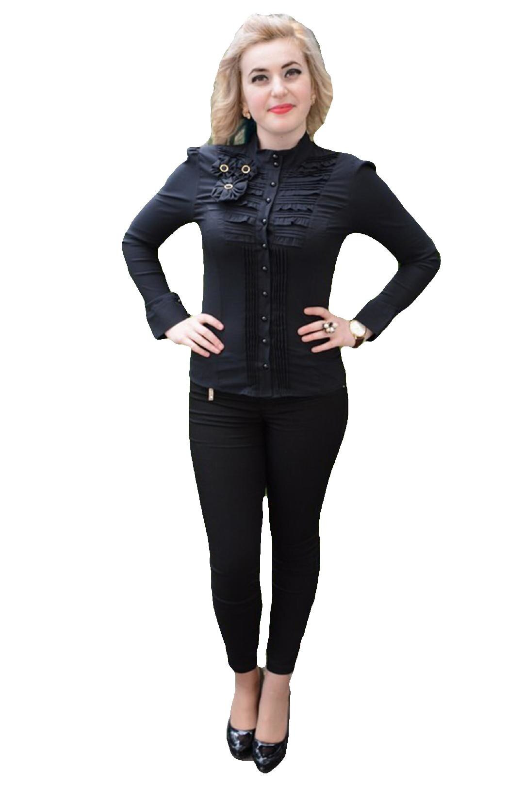 Camasa cambrata pe talie, D&J Exclusive,, Negru