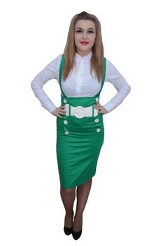 Fusta office cu bretele si talie inalta, D&J Exclusive, Verde Fusta office cu bretele si talie inalta, D&J Exclusive, Verde