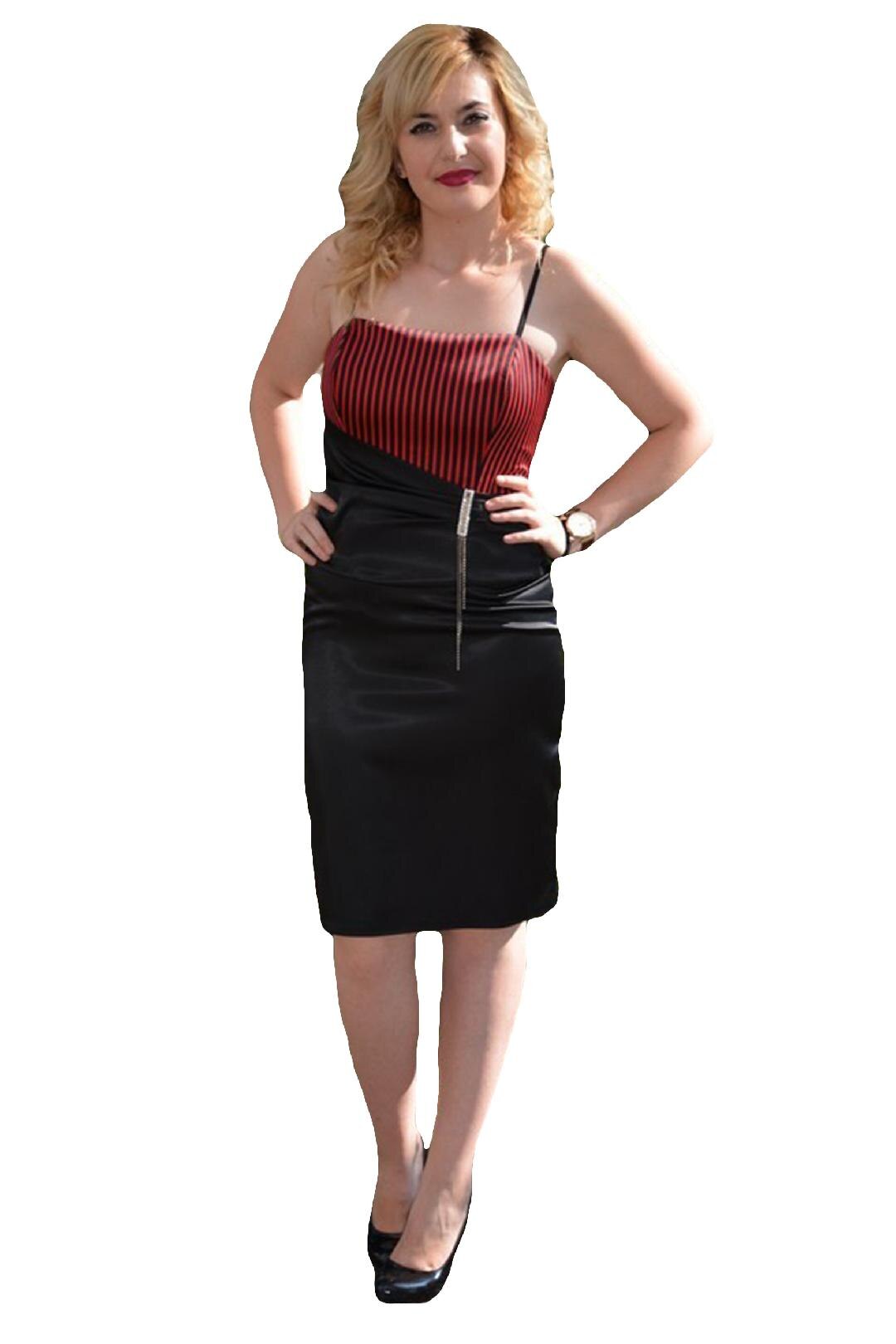 Camasa casual cu dungi simetrice, D&J Exclusive, Negru/Rosu