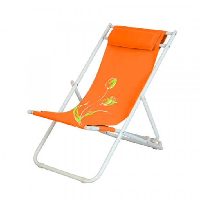 Scaun pliant 3 pozitii pentru camping, plaja FLOWER 56,5x91x96cm cu pernuta culoare bej