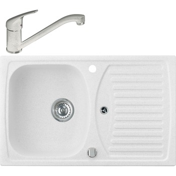 Pachet chiuveta Algranit Alveus Record 30 + Baterie AM30, material compozit, 780x480mm, Alb Pachet chiuveta Algranit Alveus Record 30 + Baterie AM30, material compozit, 780x480mm, Alb