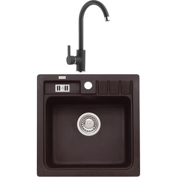 Pachet chiuveta algranit Alveus Niagara 20 + Baterie Nela, material compozit, 465x465x180 mm, Negru Pachet chiuveta algranit Alveus Niagara 20 + Baterie Nela, material compozit, 465x465x180 mm, Negru