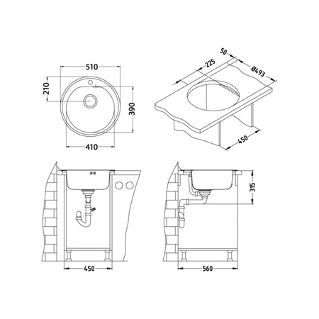 Chiuveta inox Alveus FORM 30 LEINEN,fi 510 mm, 185 mm adancime cuva, Rotunda, Inox