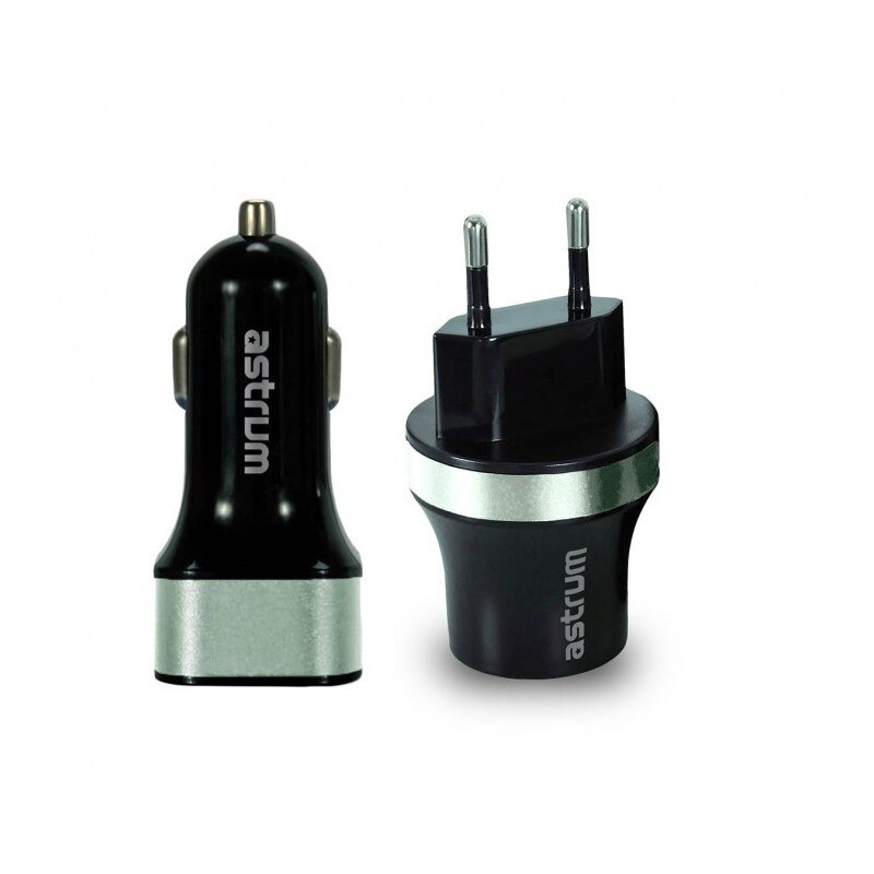 Incarcator 3in1 2,4A/2,1A 5V cu cablu microUSB CK310 Gri Astrum