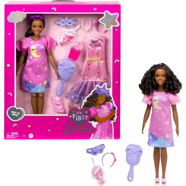 Barbie My First Brooklyn Deluxe, Papusa 34cm, Par Negru, Accesorii, Articulatii Mobile