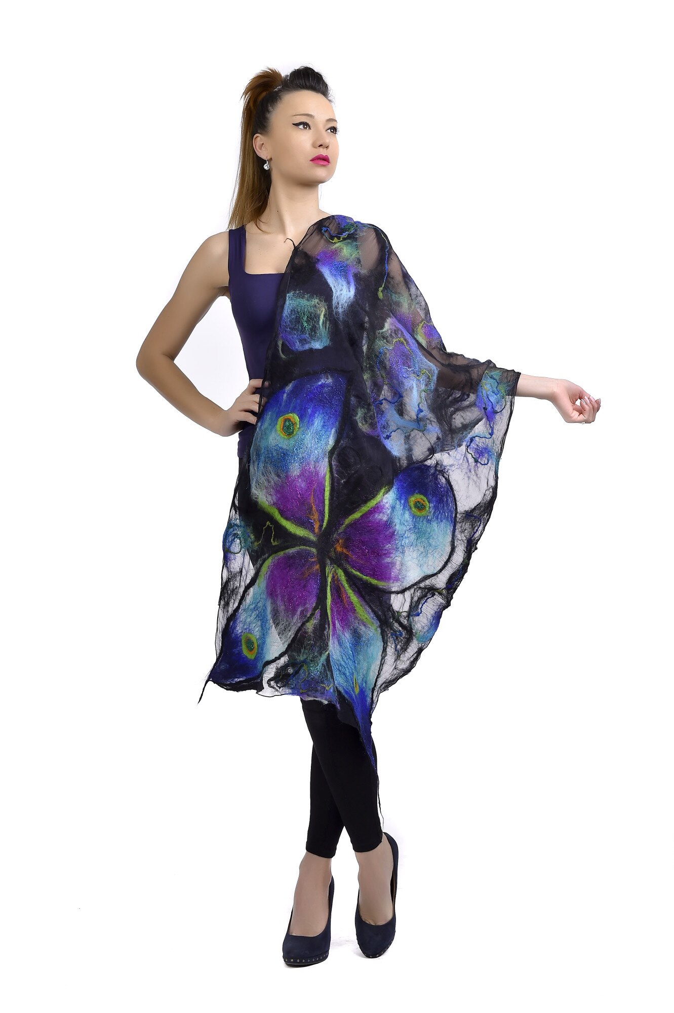 Esarfa dama Feigl , negru, fluture mare