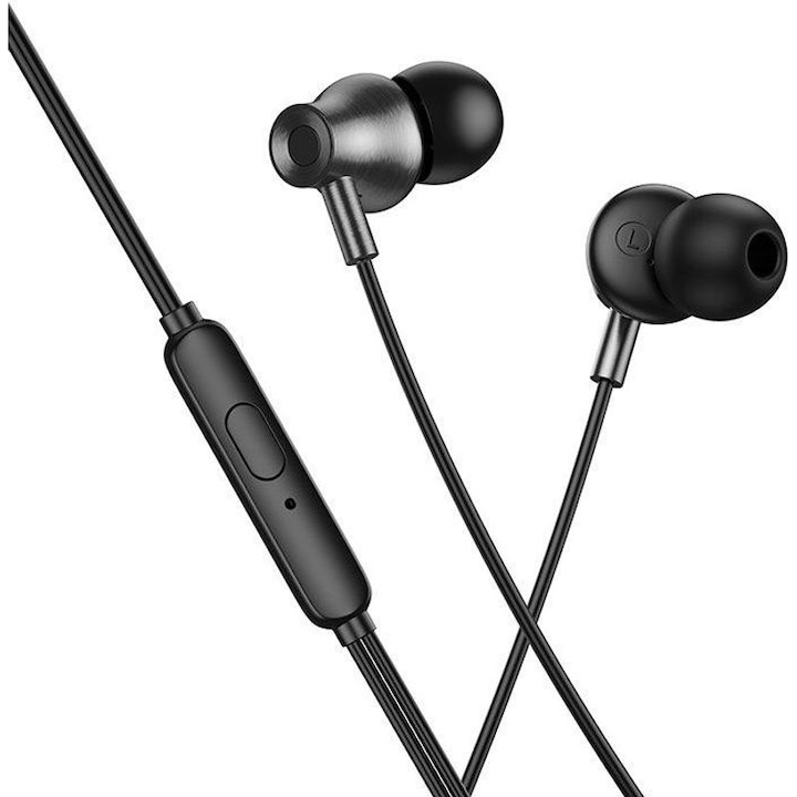 Casti in-ear cu fir Hoco M119, driver 14 mm, microfon si telecomanda in-line, jack 3.5 mm, negru, cablu 1.2 m