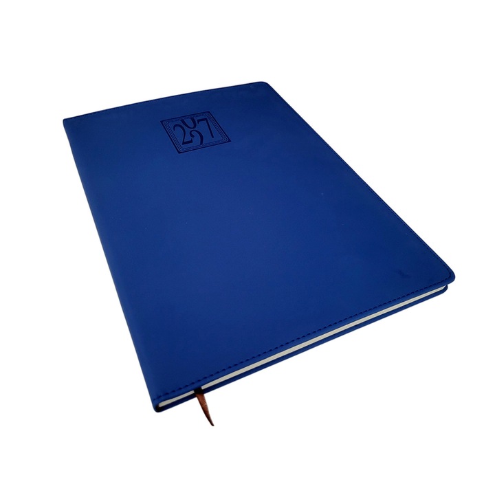 Agenda manager A4, hartie Ivory, coperta piele ecologica albastra DROM 2027