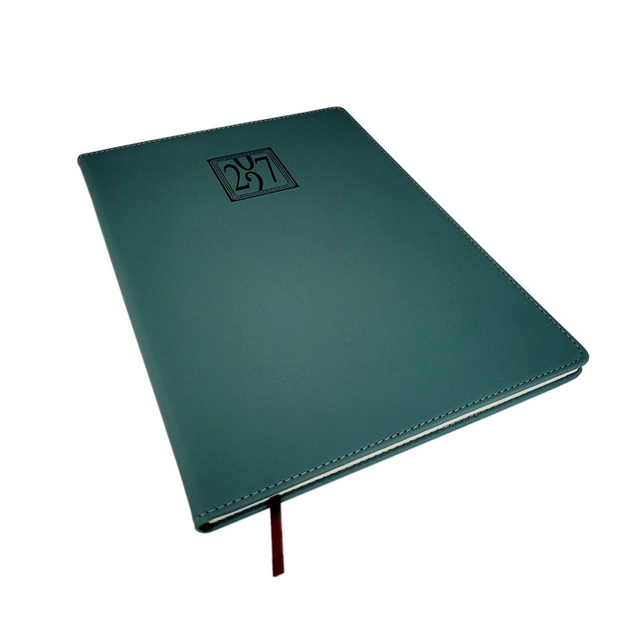Agenda manager A4, hartie Ivory, coperta piele ecologica verde deschis DROM 2027