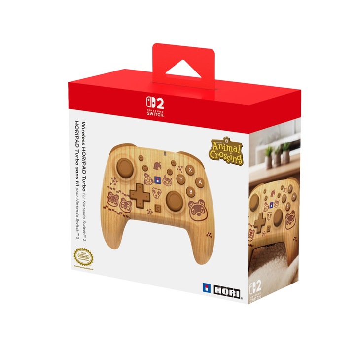 Безжичен контролер, Hori Horipad Turbo Wireless, Nintendo Switch 2, Animal Crossing Wood Brown