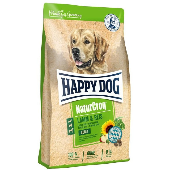 Hrana pentru caini sensibili, Happy Dog, Natur-Croq Lamm/Reis, Miel si orez, 15 Kg