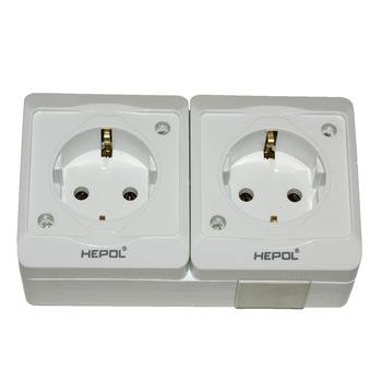 Priza dubla HEPOL PT, Aparent/PT, alb Priza dubla HEPOL PT, Aparent/PT, alb