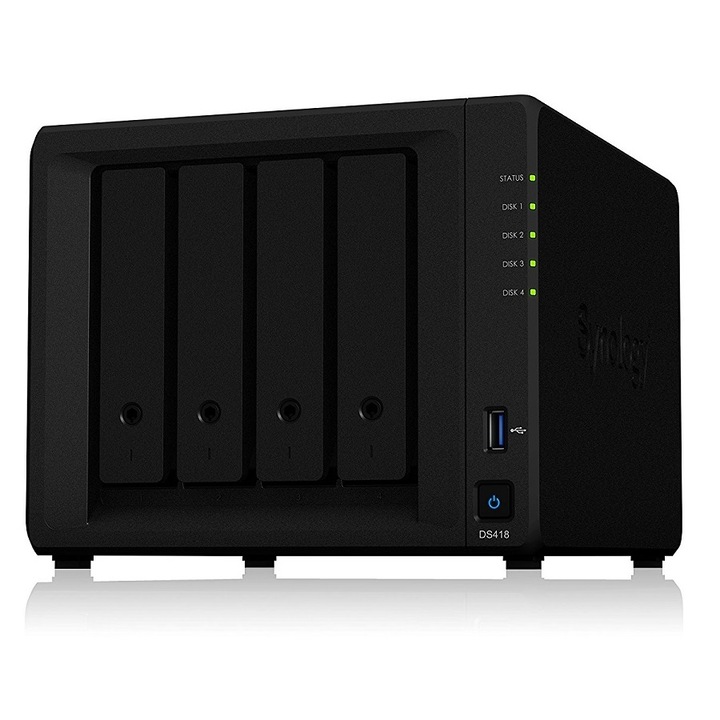 Network Attached Storage Synology DS418 DiskStation cu procesor Realtek RTD1296 1.4GHz, 4-Bay, 2GB DDR4