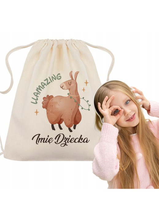 Персонализирана чанта-раница EKO Бежова LLAMAZING Име на дете