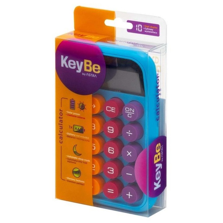 Настолен калкулатор KeyBe Neon Line 2, 10 цифри, соларно захранване, многоцветни кръгли бутони, модел 795130