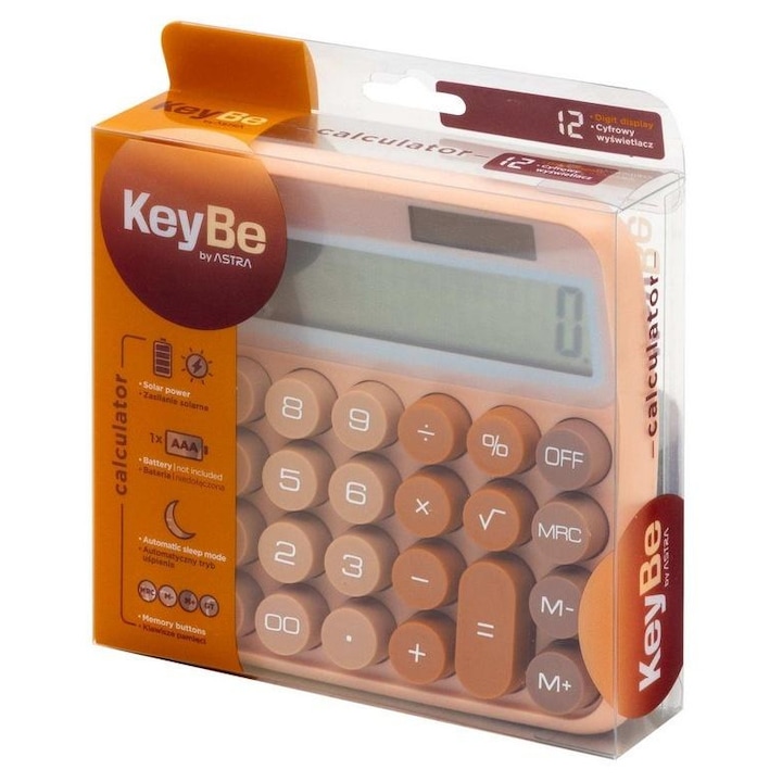 Настолен калкулатор KeyBe Choco Line 12 цифри, соларен, кафяв, модел 795122