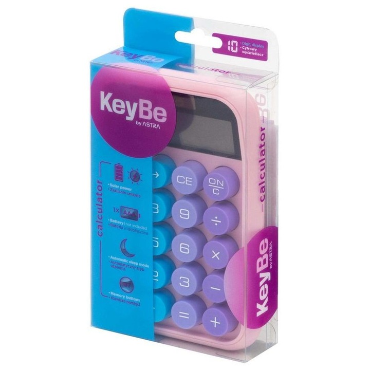 Настолен калкулатор KeyBe 795126 Pastel Line, 10 цифри, кръгли бутони, соларно захранване + AAA батерия, многоцветен