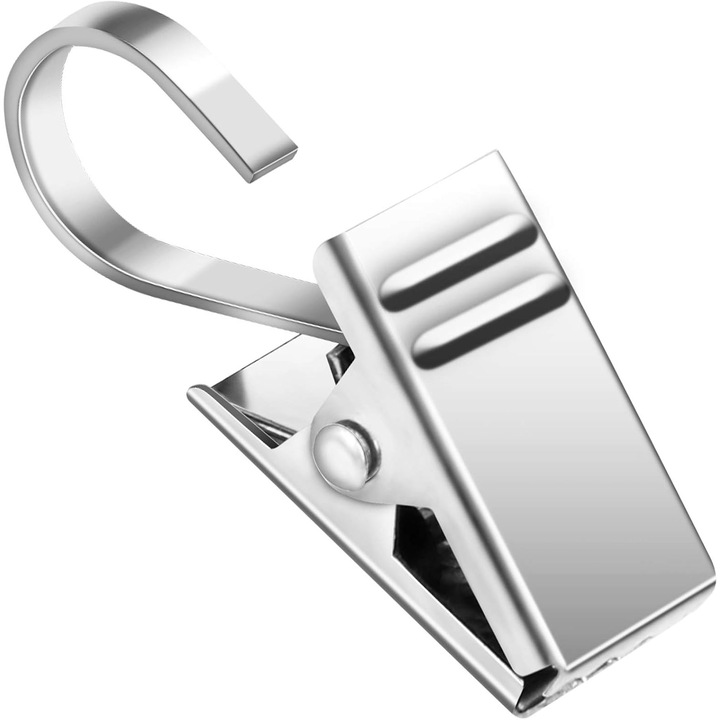 Cleme pentru perdea ZYBLSSBB LSM2XH11150-CQ196, otel inoxidabil 304, cu carlig si dinti inchisi, argintiu, set 25 buc