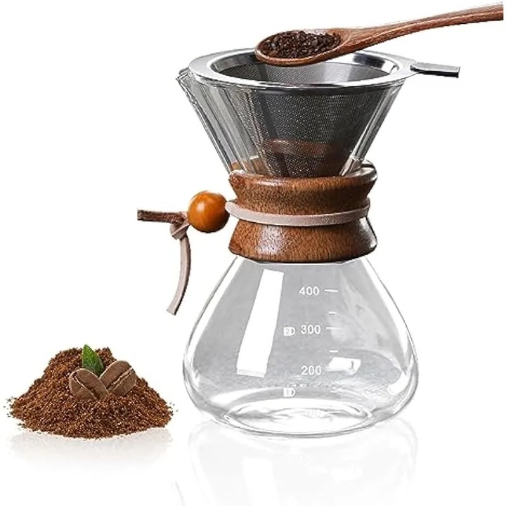 Cafetiera manuala cu filtru de 400 ml (13, 5 oz) cu filtru din otel inoxidabil