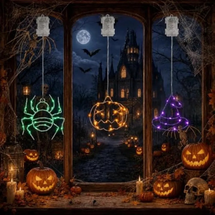 3 db Halloween LED-es füzérlámpa szett időzítővel, 8 üzemmód