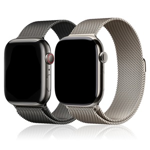 Set 2 curele metalice tip plasă compatibile cu Apple Watch Series 12/11/10 46mm, Ultra 1/2/3 49mm și 42/44/45mm, închidere magnetică, NEXVORA, Negru + Starlight