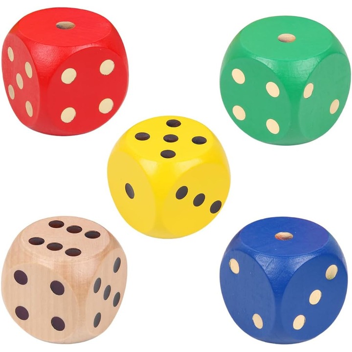 Set de 5 cuburi mari din lemn 30mm pentru jocuri și proiecte creative, naturale
