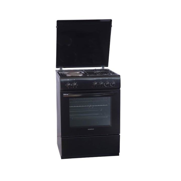 Aragaz clasic mixt, Cuptor electric cu 2 arzatoare gaz si 2 arzatoare electrice Koncar, Clasa A, 72 l, 60 x 60 cm, Negru