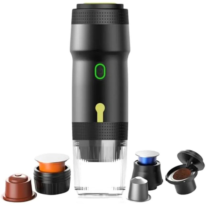 Leikurvo Espresso portabil, mini aparat de cafea 3 in 1 cu baterie, aparat de cafea pentru camping pentru cafea macinata NS-Pods, aparat de cafea de calatorie pentru camping, calatorie in masina, autoincalzire rapida