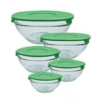 Set 5 boluri din sticla cu capace plastic, 10 piese