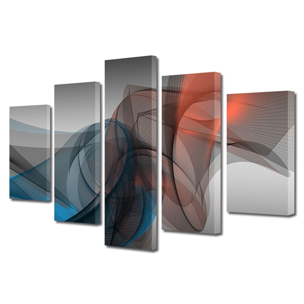 Set Tablouri Multicanvas BTex 5 Piese Abstract ArtDecoMag Modern Decorativ, Forme fine, 70 x 125 cm