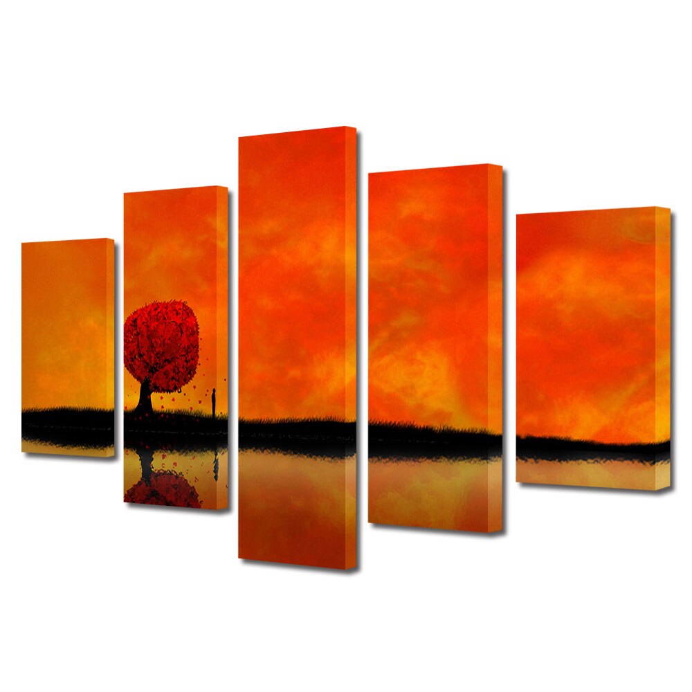 Set Tablouri Multicanvas 5 Piese Abstract ArtDecoMag Modern Decorativ, Amurg, 100 x 175 cm