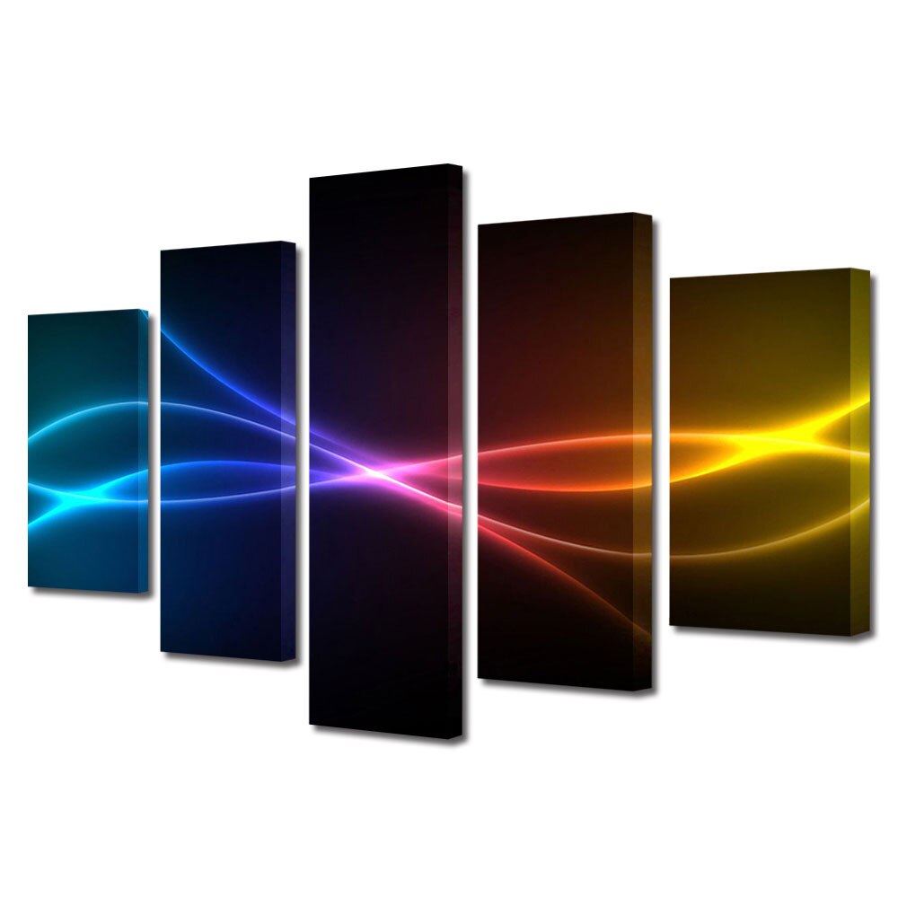 Set Tablouri Multicanvas BTex 5 Piese Abstract ArtDecoMag Modern Decorativ, Unde multicolore, 70 x 125 cm