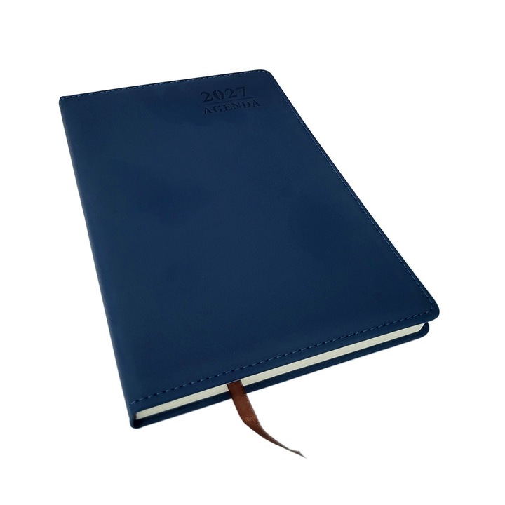Agenda A5 datata, hartie Ivory, coperta piele ecologica albastru marin DROM 2027