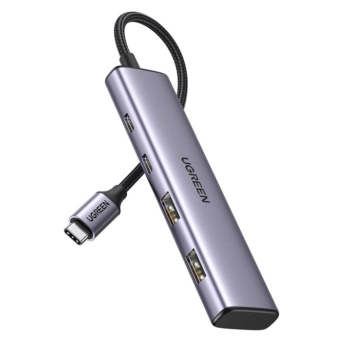 Докинг станция Ugreen CM473, Type-C към 2x Type-C, 2x USB, 5Gbps, Plug&Play, Сив