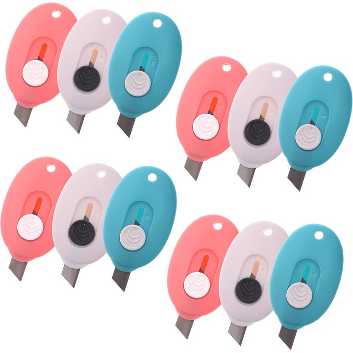 Cutit mini retractabil ZYBLSSBB LSM2XH15509-WRQX-255, pentru plicuri si folie, corp plastic, culori mixte, set 12 buc, 6 x 4 cm
