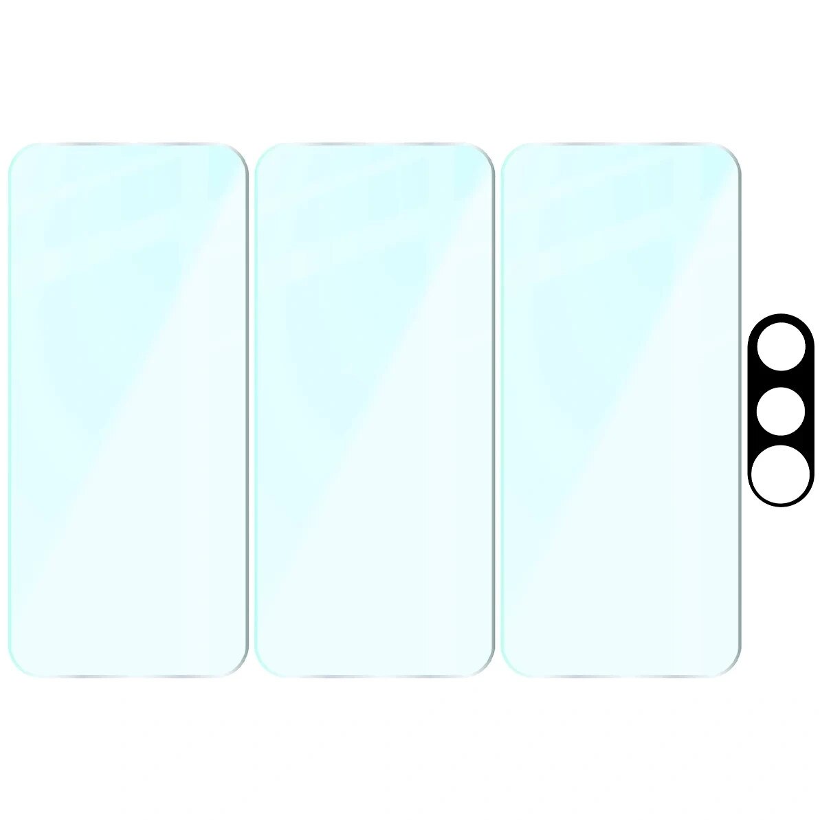Set protectie 4in1 Bizon Glass Clear Pack, 3 folii sticla ecran + 1 folie sticla camera foto, compatibil cu Vivo V70 FE 5G, Transparent