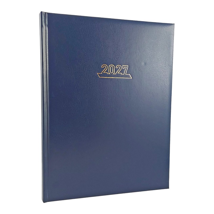 Agenda Datata 2027 Stilus A4 pentru Programari, Saptamanala, 152 Pagini, Coperta Buretata Albastru Navy, Bloc Cusut