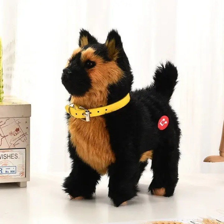 Плюшена играчка куче робот CJ-CDON-K0238-260901-2466, гласов контрол, ходи и клати глава, музика, тактилни сензори, черно/кафяво