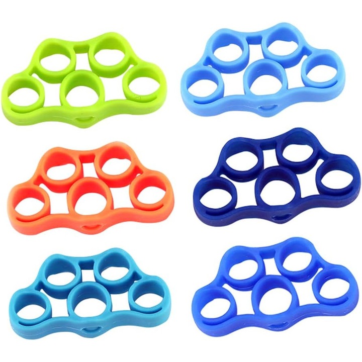 Exercitor pentru degete ZYBLSSBB set 6 buc., 3 nivele rezistenta (3 kg/4 kg/5 kg), silicon, multicolor