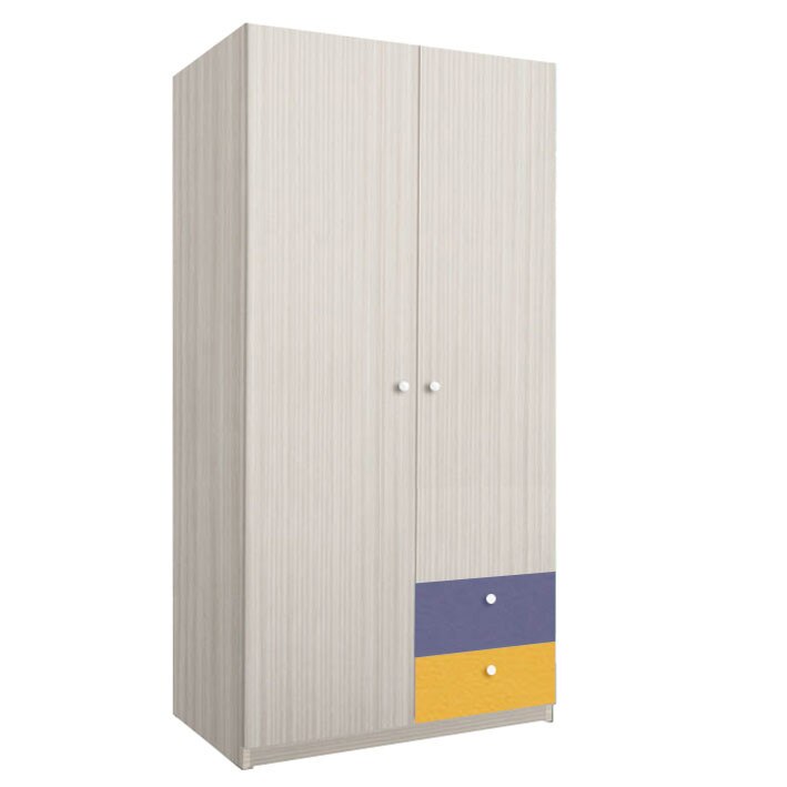 Dulap Alegria 2S, Stejar Ferrara/Albastru Violet/Galben, 200x100x50 cm