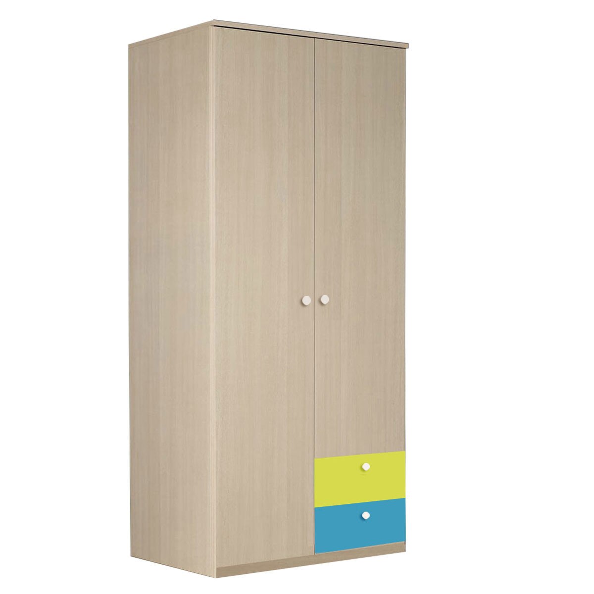 Dulap Alegria 2S, Stejar Ferrara/Albastru/Verde, 200x100x50 cm