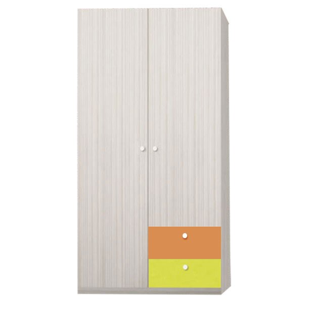 Dulap Alegria 2S, Stejar Ferrara/Verde/Piersica, 200x100x50 cm