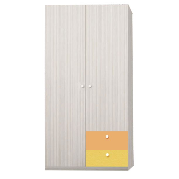 Dulap Alegria 2S, Stejar Ferrara/Galben/Piersica, 200x100x50 cm