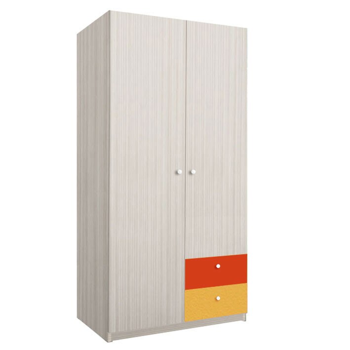 Dulap Alegria 2S, Stejar Ferrara/Galben/Portocaliu, 200x100x50 cm