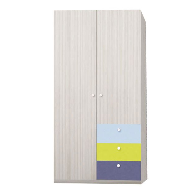 Dulap Alegria 3S, Albastru Violet + Verde Lemon Azuriu, 200x100x50 cm