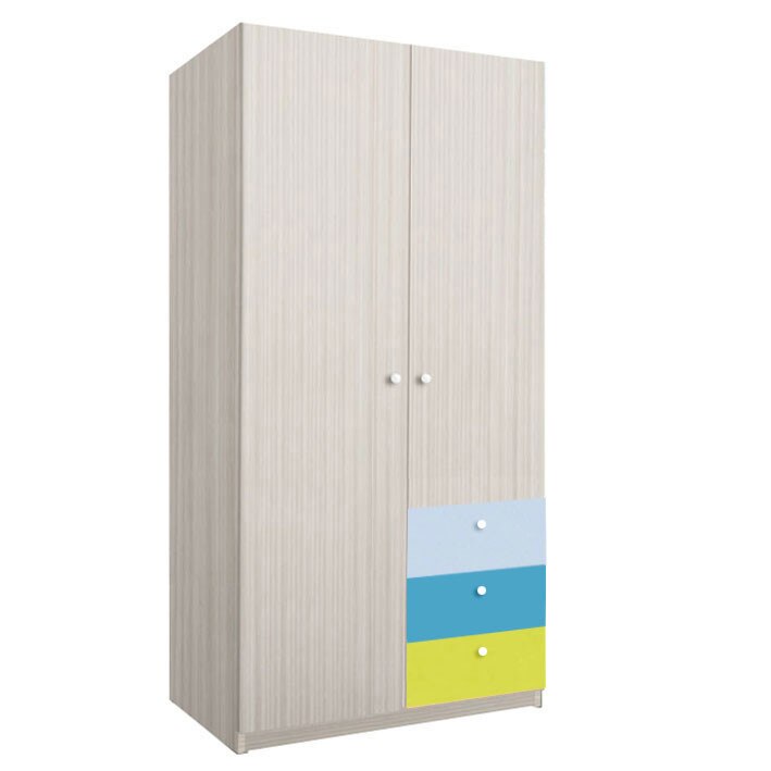 Dulap Alegria 3S, Stejar Ferrara/Albastru/Verde/Azuriu, 200x100x50 cm