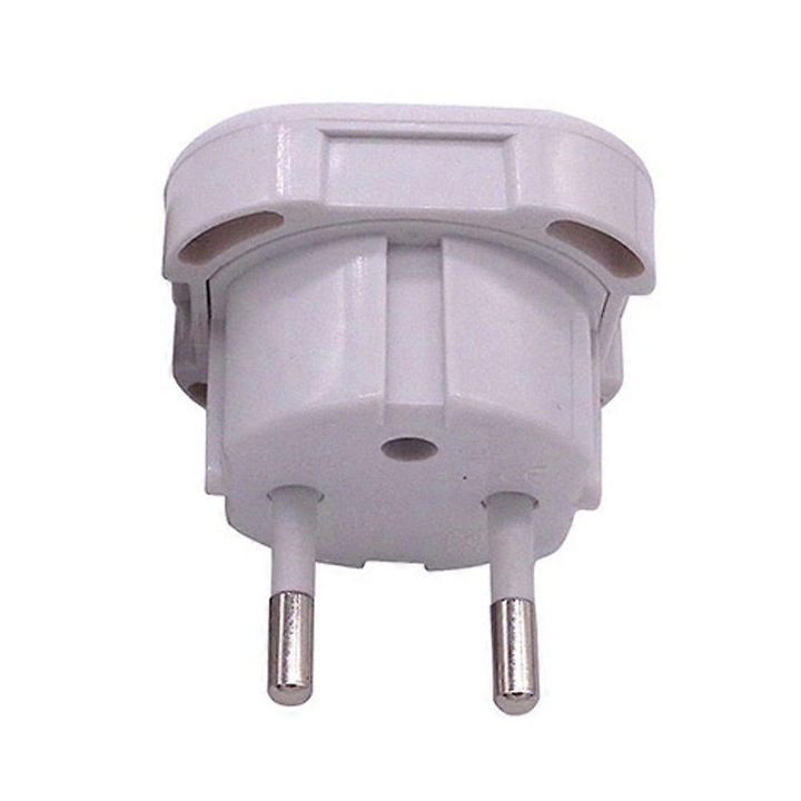 Adaptor de priza UK la EU kp-k0548-260904-4023, converteaza stecher britanic 3 pini in prize europene cu pini rotunzi, 10/16A, 240V, ABS, alb