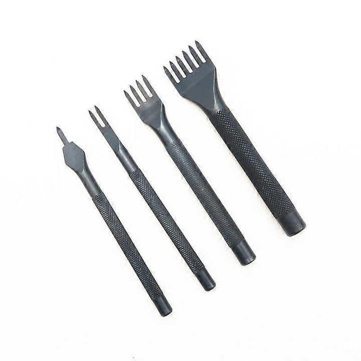 Set dalti pentru perforat piele KP-K0548-260904-4263, 4 piese (1/2/4/6 dinti), pas 3/4/5 mm, negru, lungime 110 mm