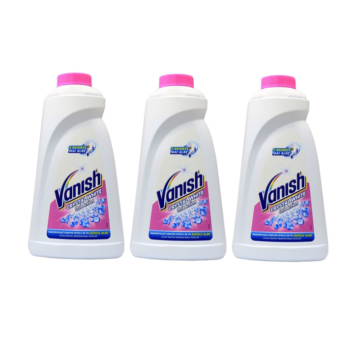 Set Solutie pentru indepartarea petelor Vanish Crystal White, 1l, 3buc